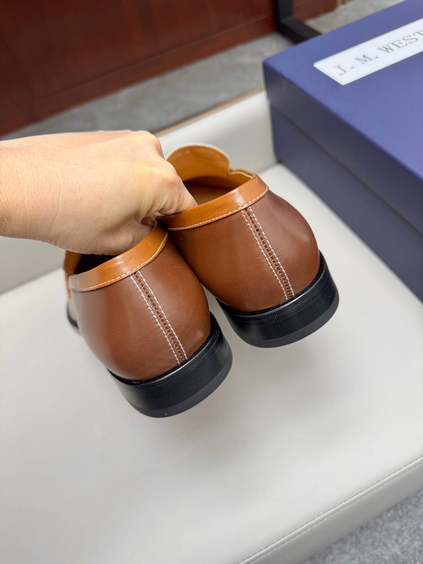 Mocassin 180 bicolore cuir marron & toile beige