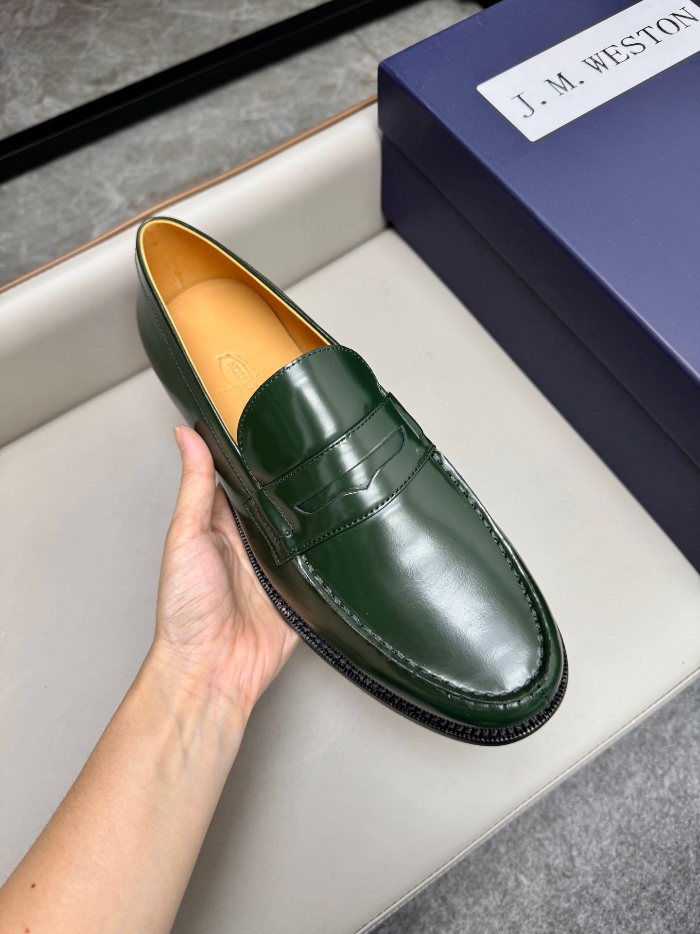 Mocassin 180 en cuir vert foncé