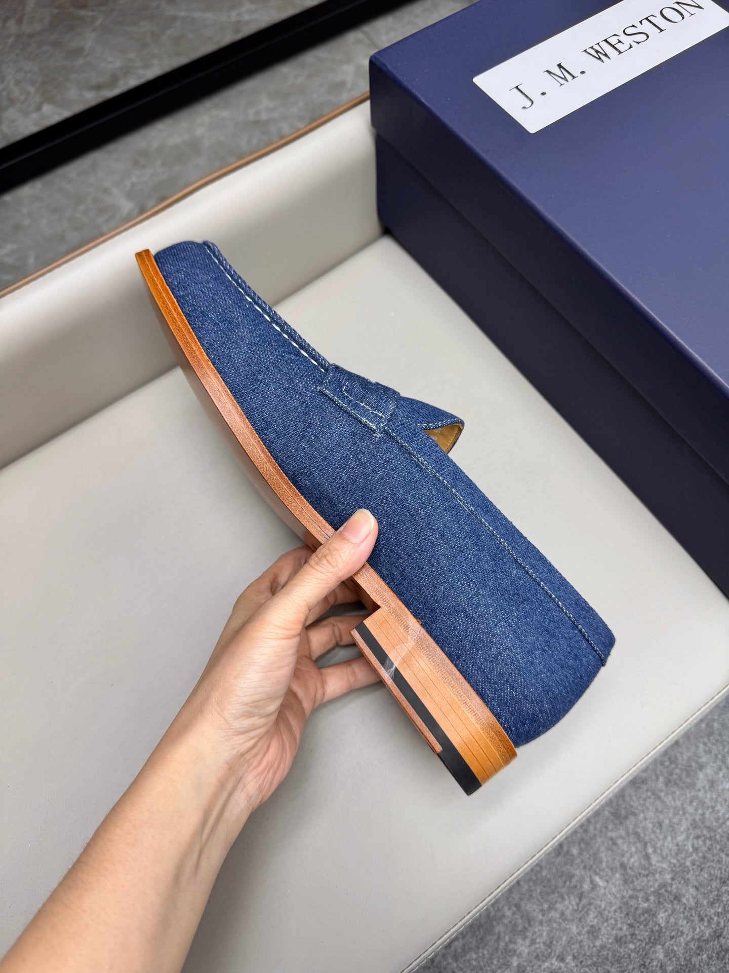 Mocassin 180 en tissu denim bleu brut