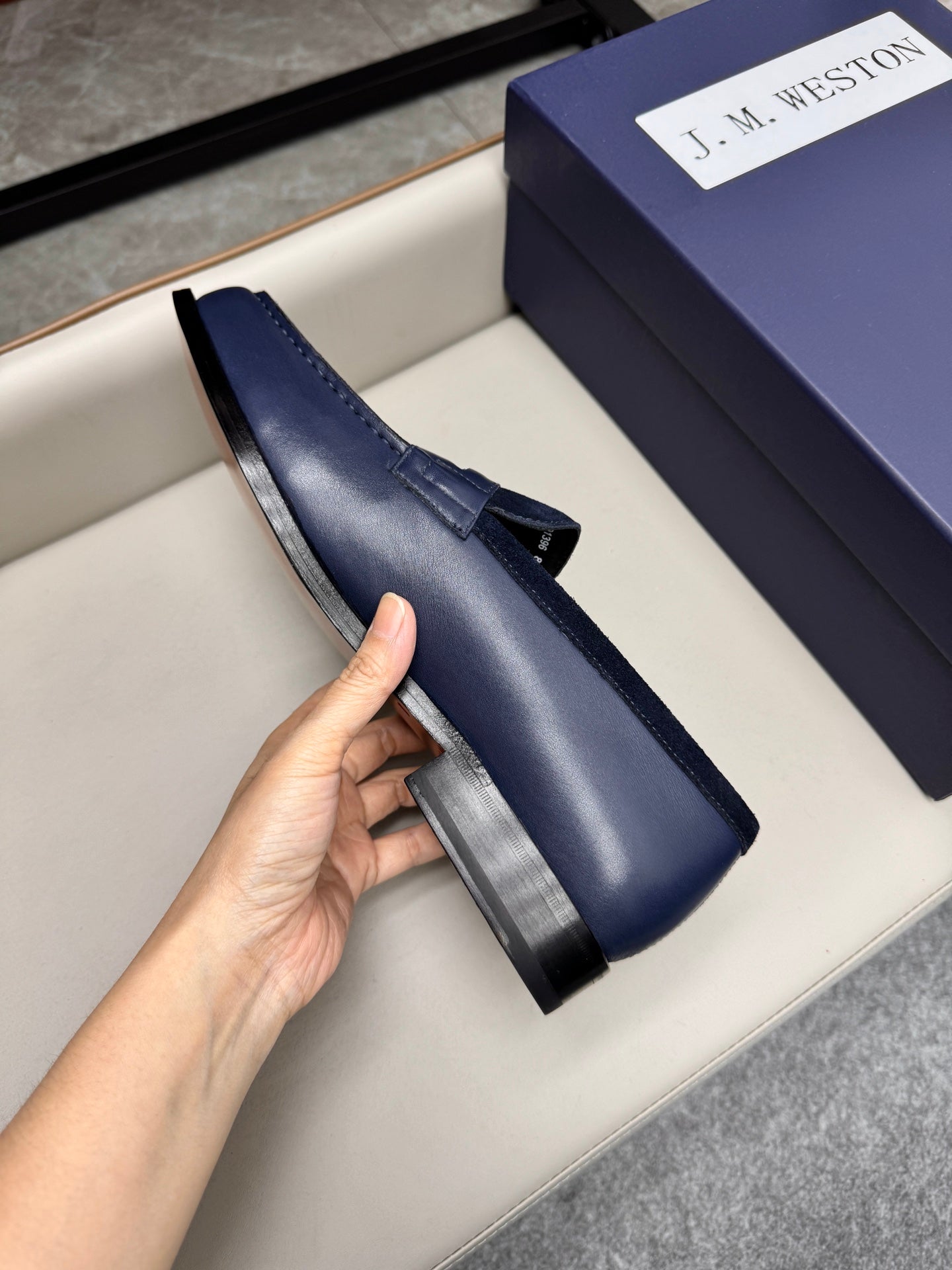 Mocassin 180 bi-matière daim & cuir bleu marine