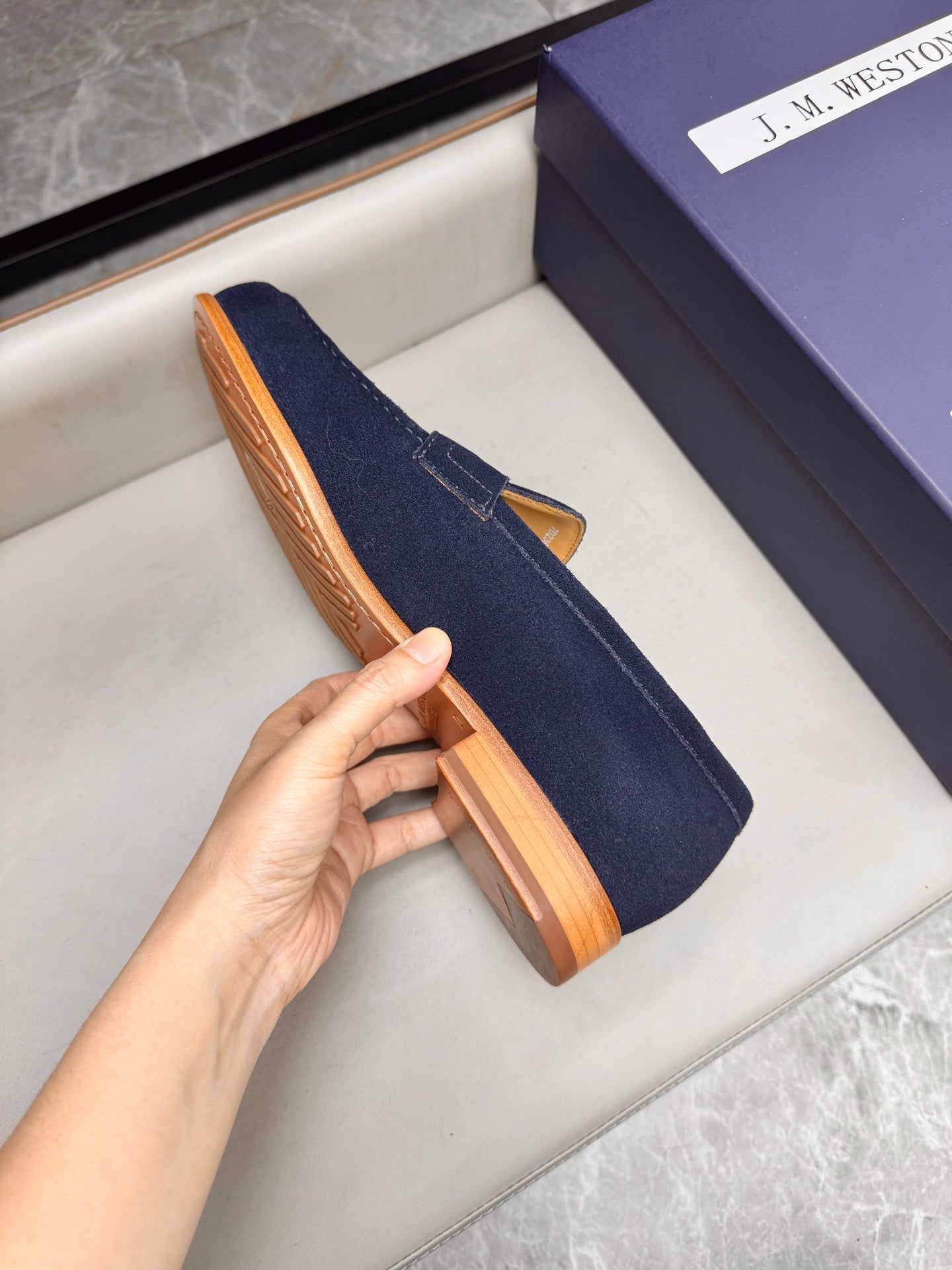 Mocassin 180 en daim bleu nuit