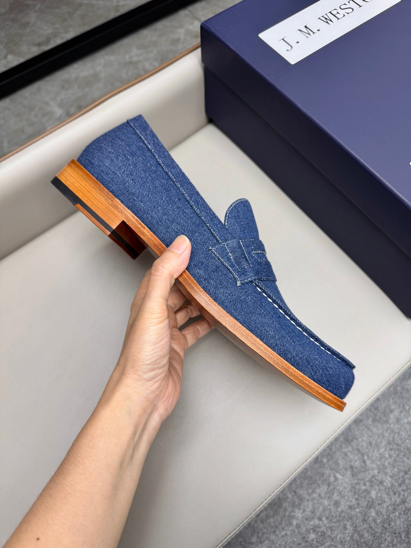 Mocassin 180 en tissu denim bleu brut