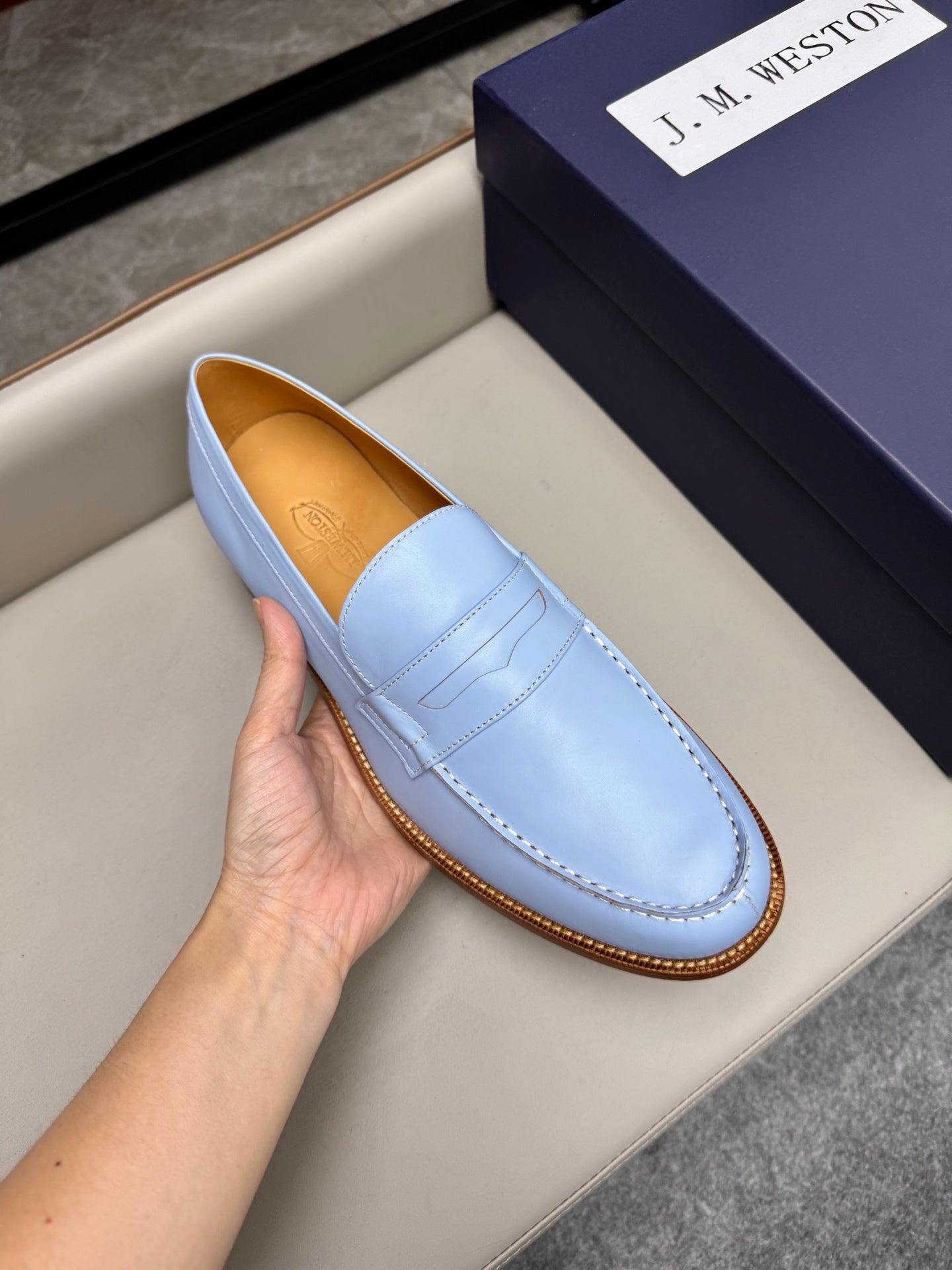 Mocassin 180 en cuir bleu ciel