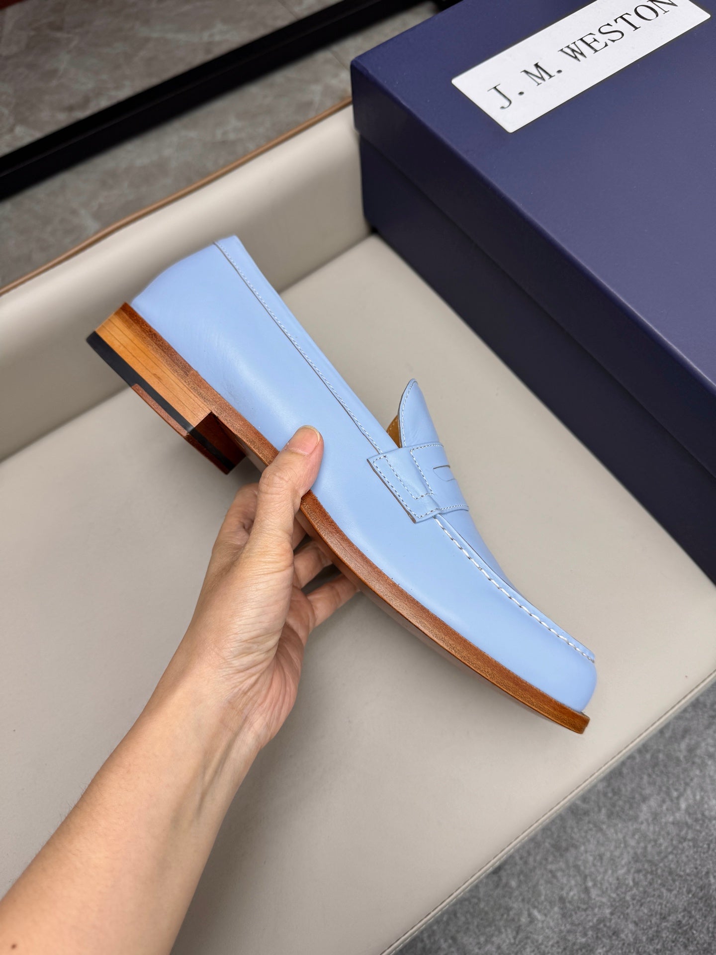Mocassin 180 en cuir bleu ciel
