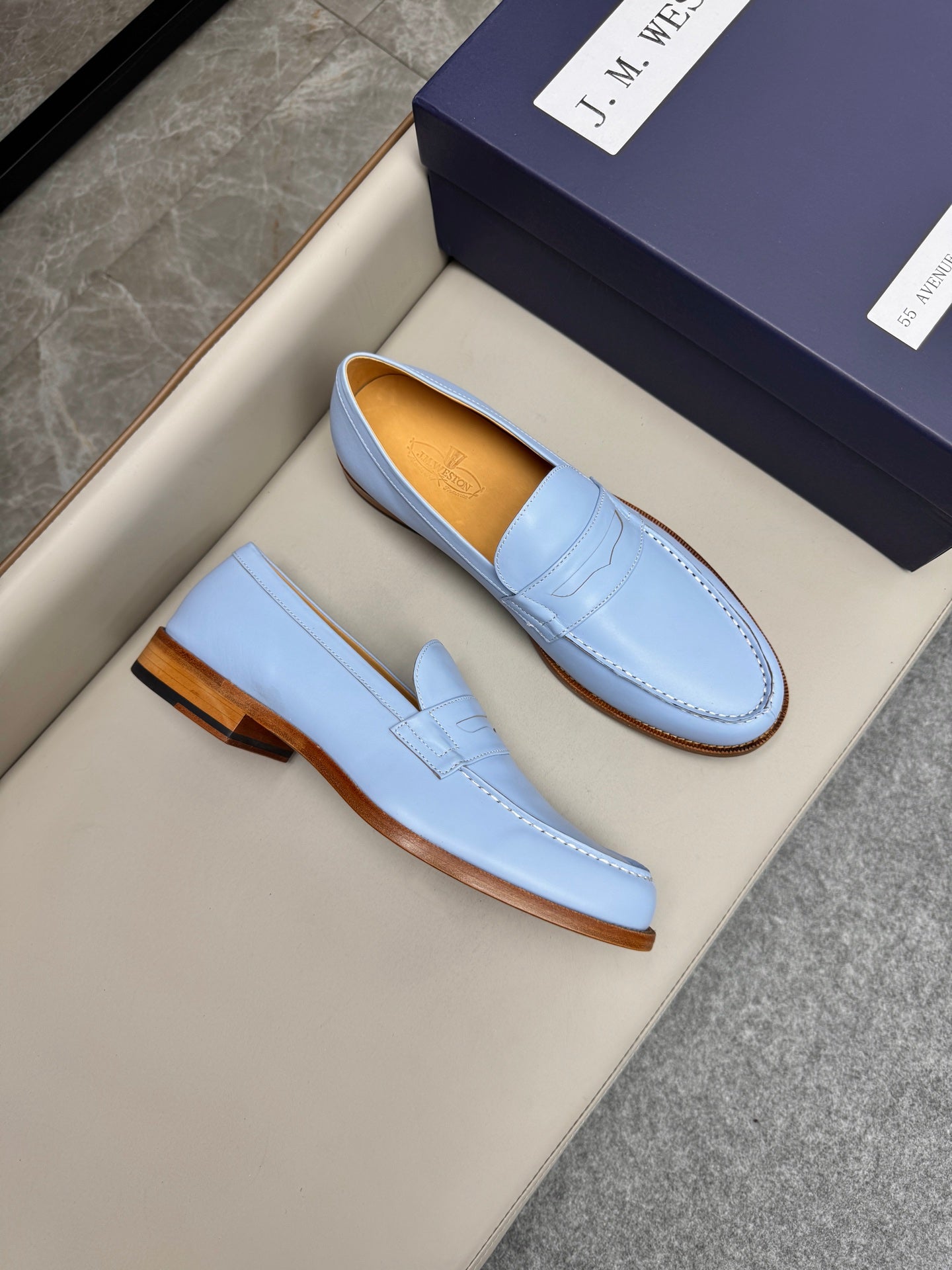 Mocassin 180 en cuir bleu ciel