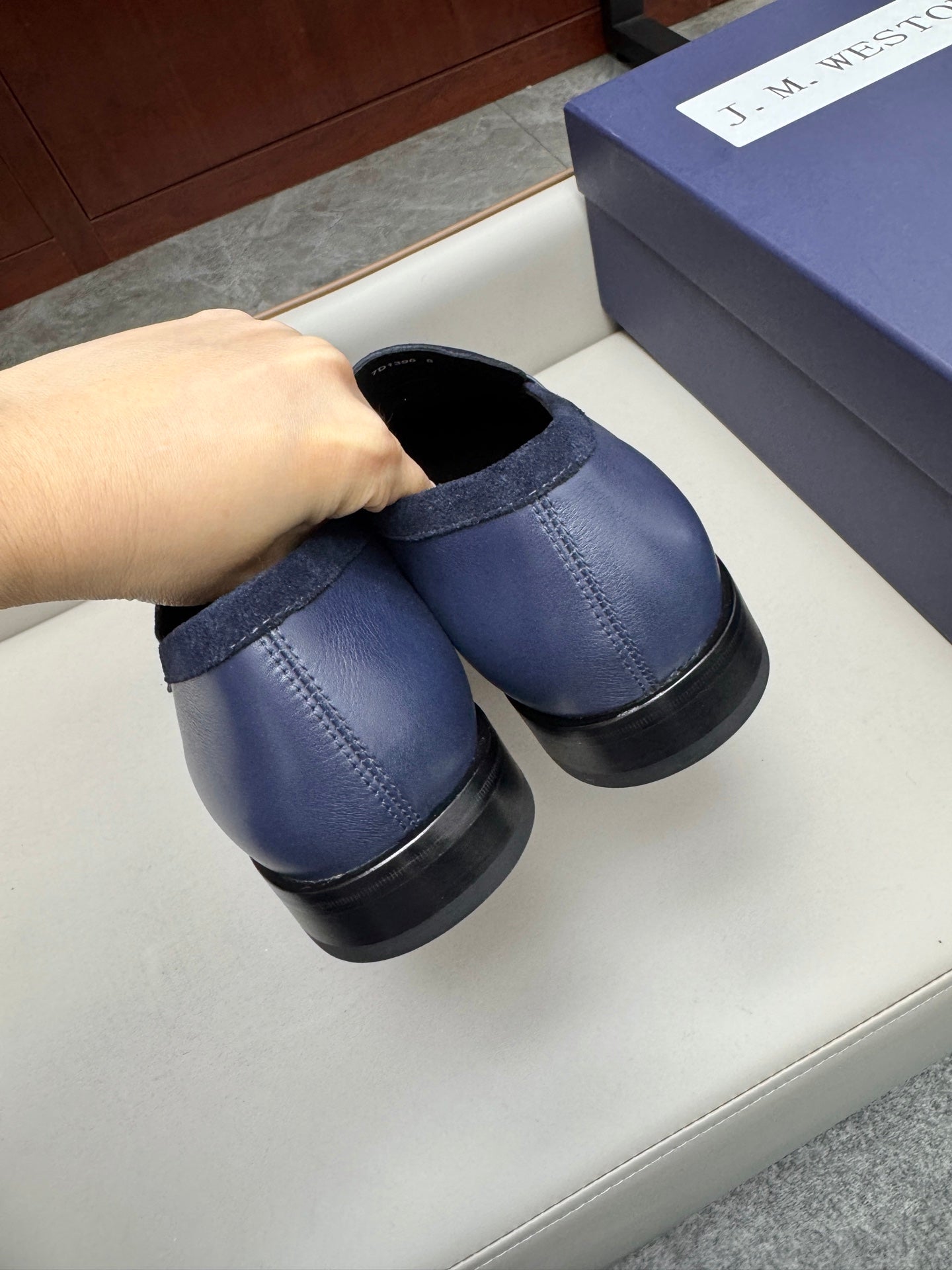 Mocassin 180 bi-matière daim & cuir bleu marine