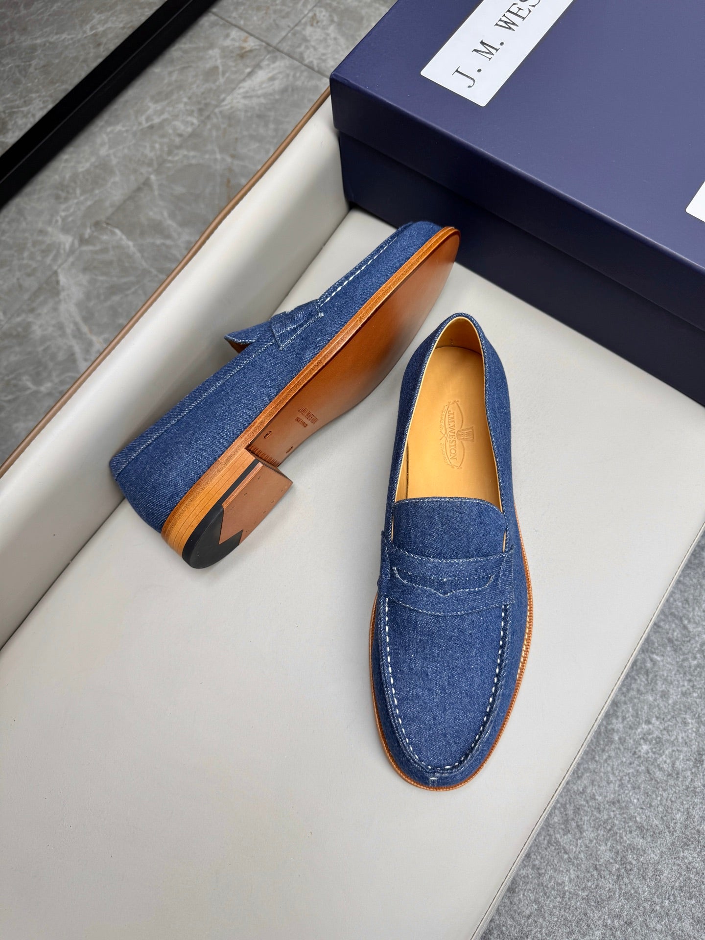 Mocassin 180 en tissu denim bleu brut