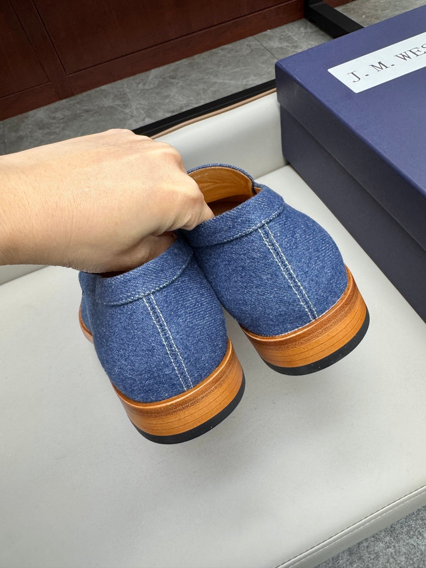 Mocassin 180 en tissu denim bleu brut