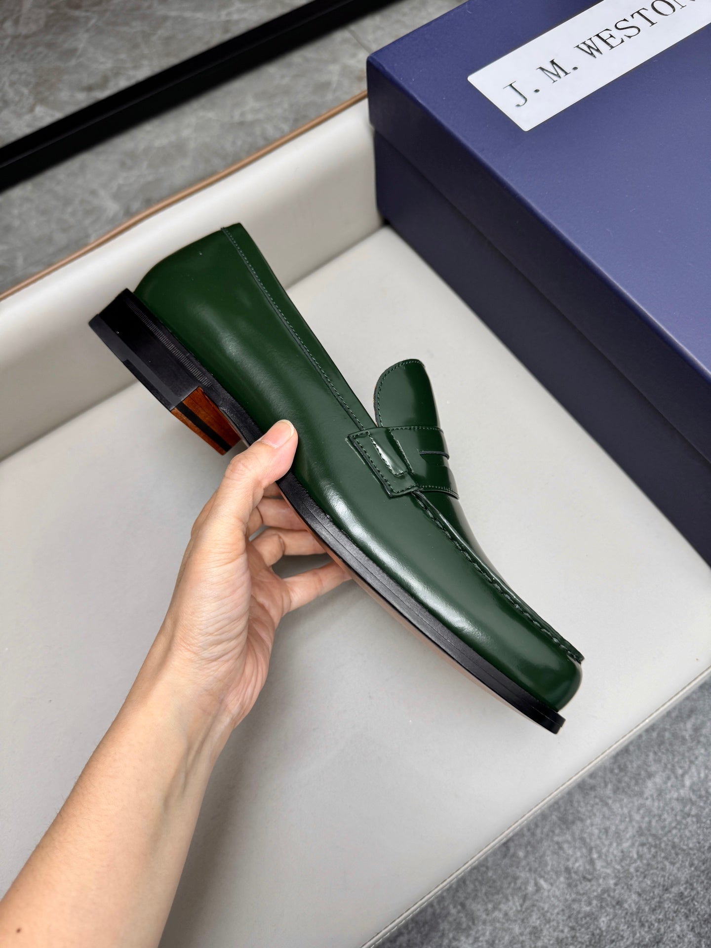 Mocassin 180 en cuir vert foncé