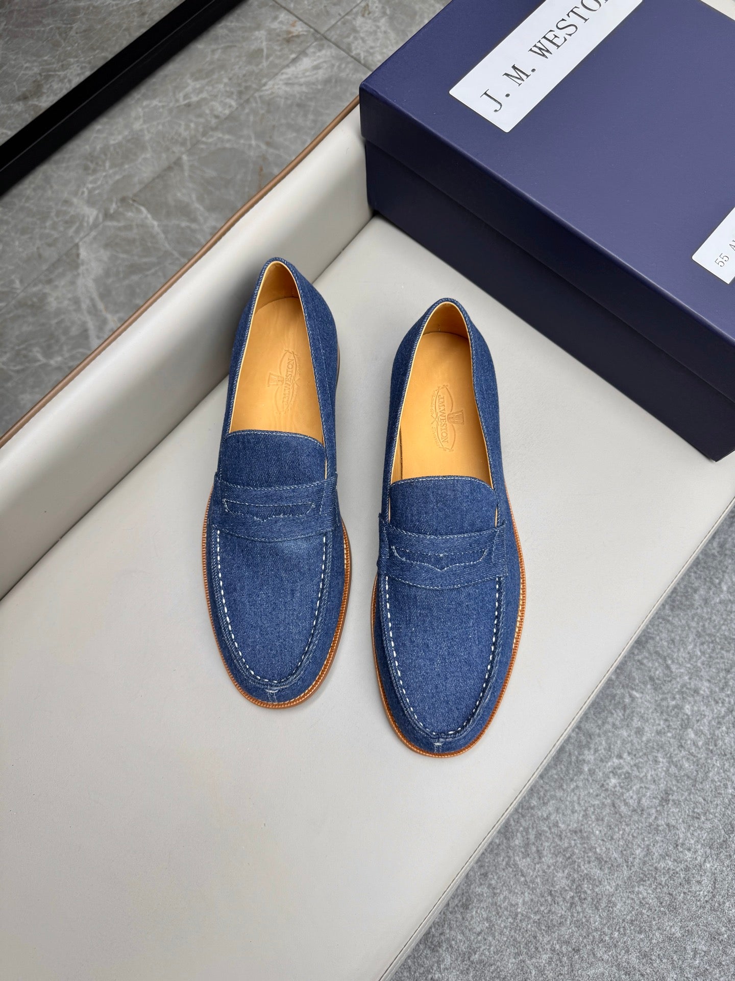 Mocassin 180 en tissu denim bleu brut
