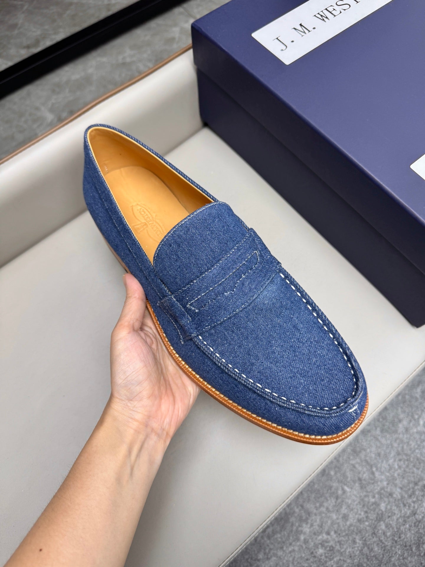 Mocassin 180 en tissu denim bleu brut