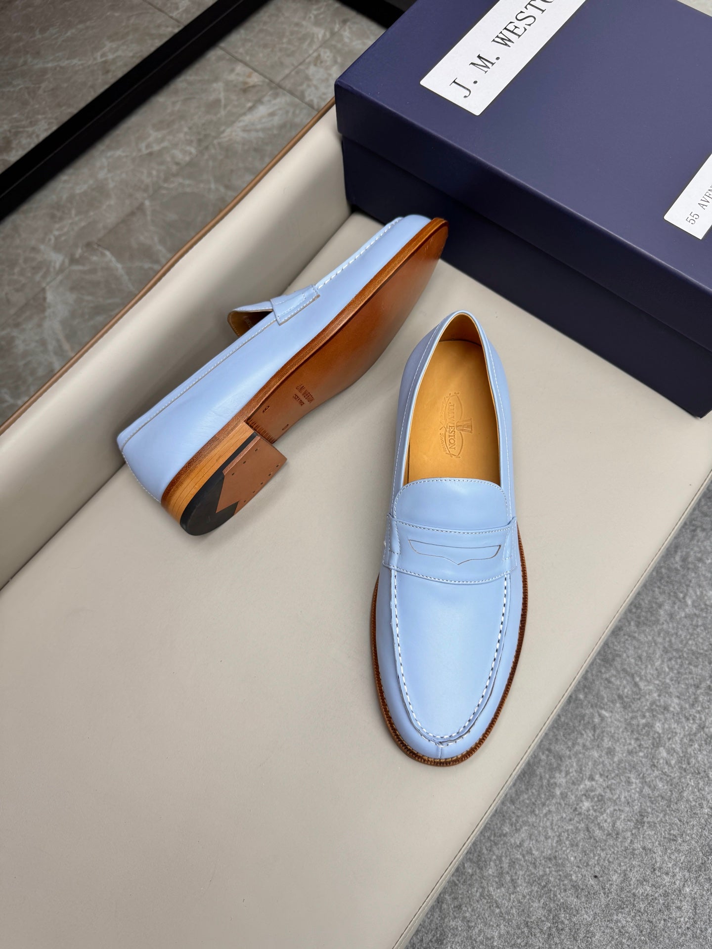 Mocassin 180 en cuir bleu ciel