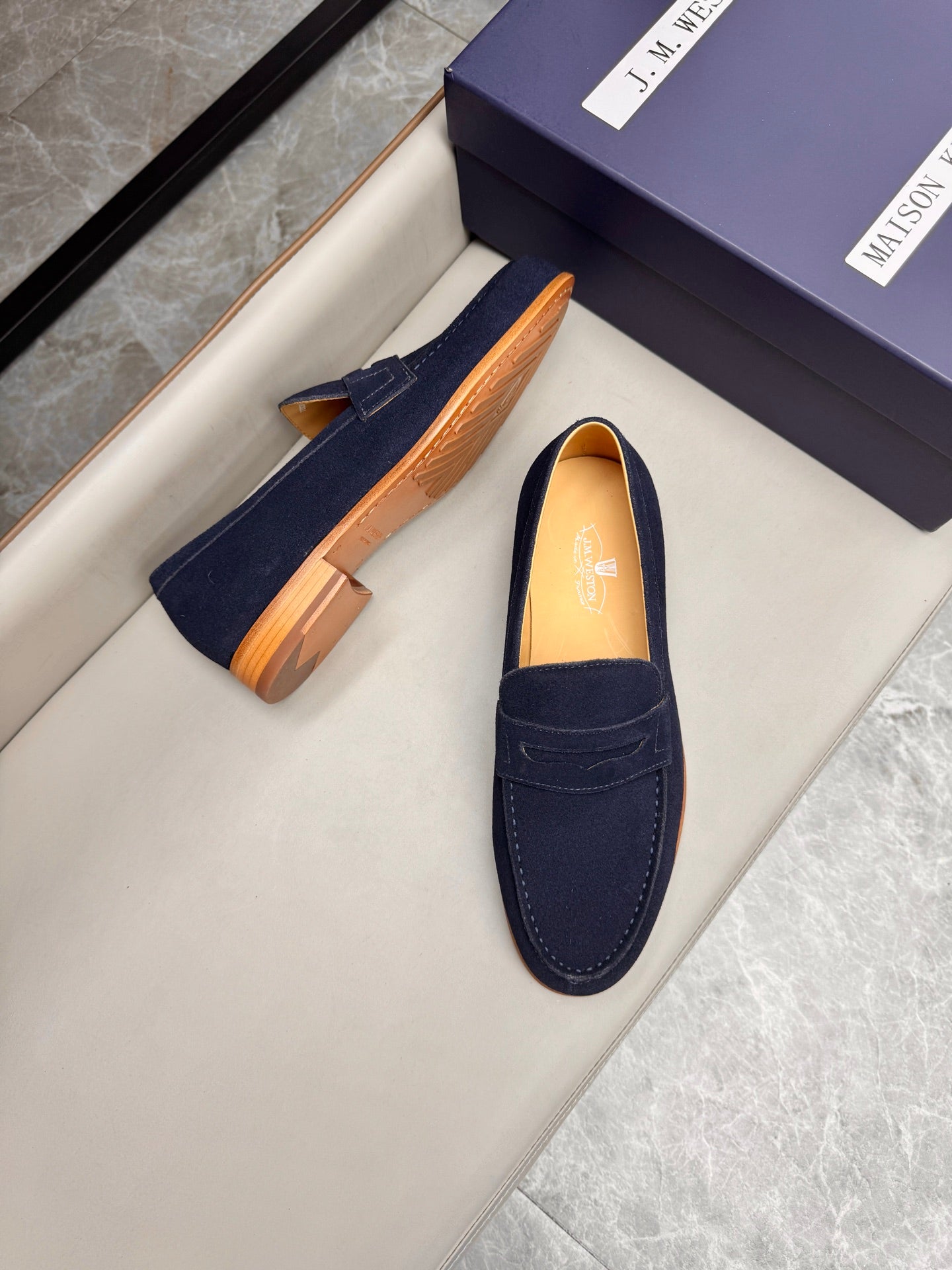 Mocassin 180 en daim bleu nuit