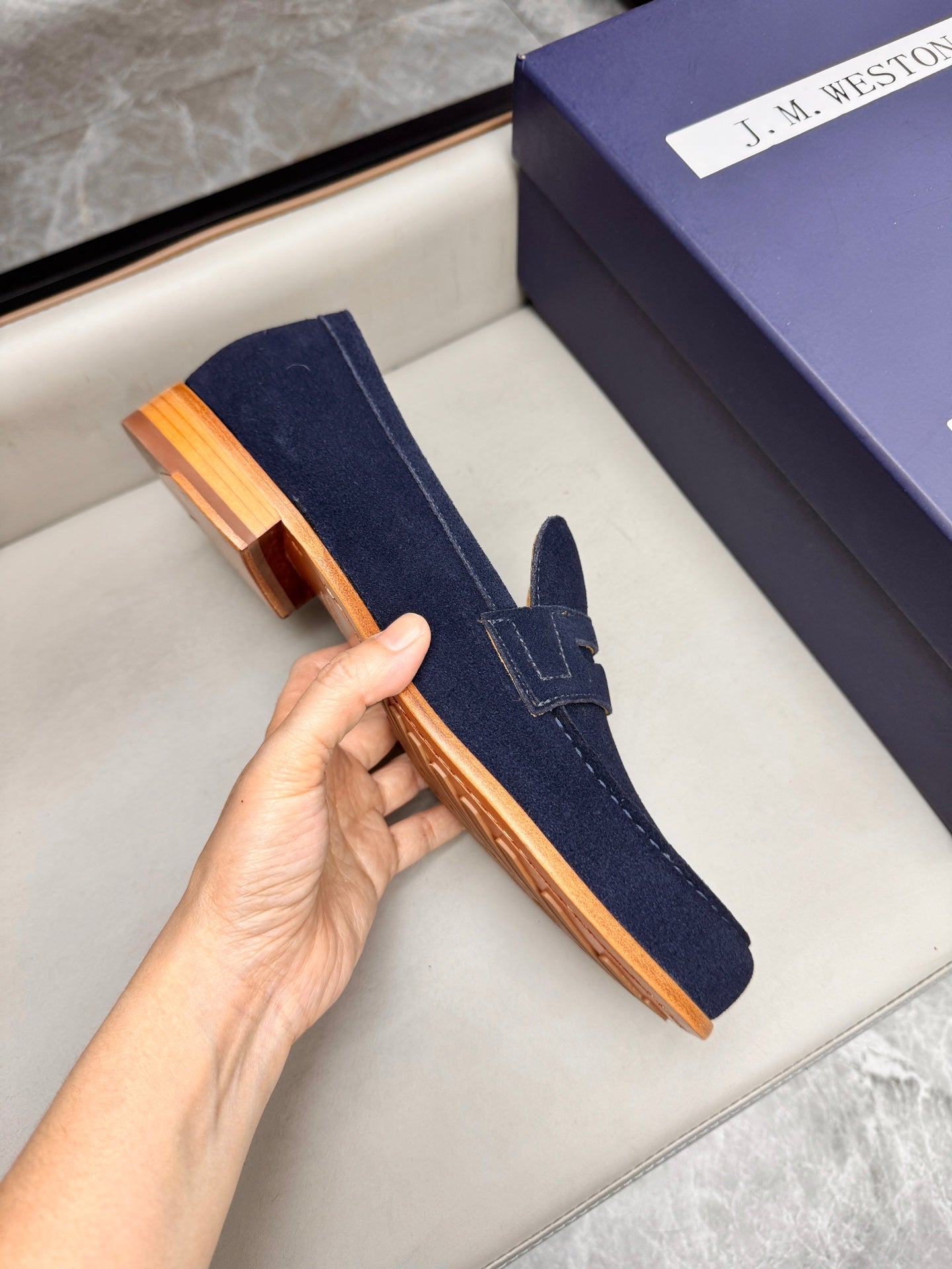 Mocassin 180 en daim bleu nuit
