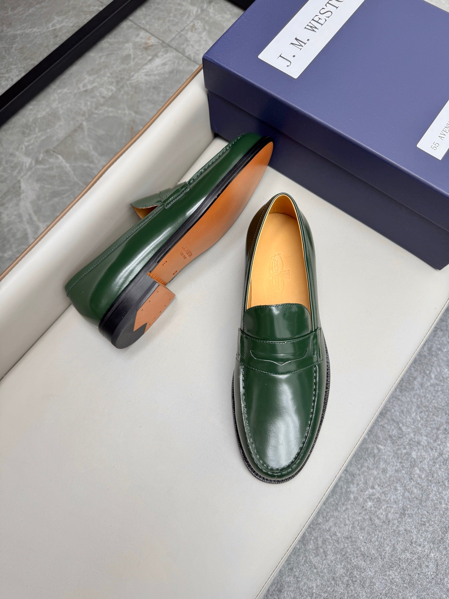 Mocassin 180 en cuir vert foncé