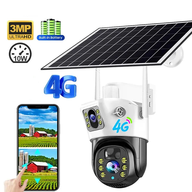 Caméra extérieure PTZ Solaire à double objectif 4G WiFi