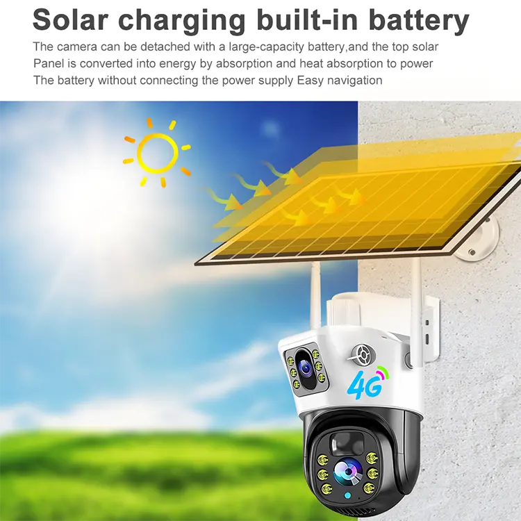 Caméra extérieure PTZ Solaire à double objectif 4G WiFi