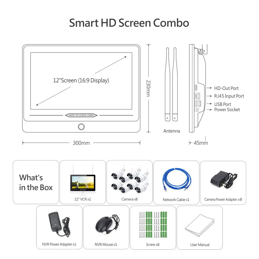 8 Camera WIFI plus Ecran NVR All in One - Compatible TuyaSmart pour visualiser à distance