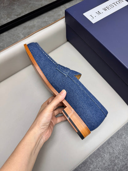 Mocassin 180 en tissu denim bleu brut