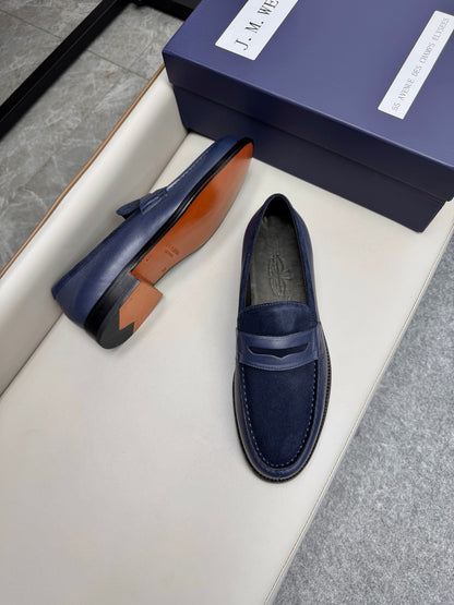 Mocassin 180 bi-matière daim & cuir bleu marine