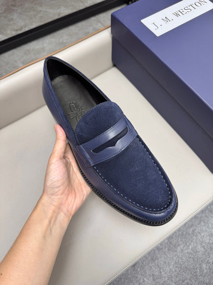 Mocassin 180 bi-matière daim & cuir bleu marine