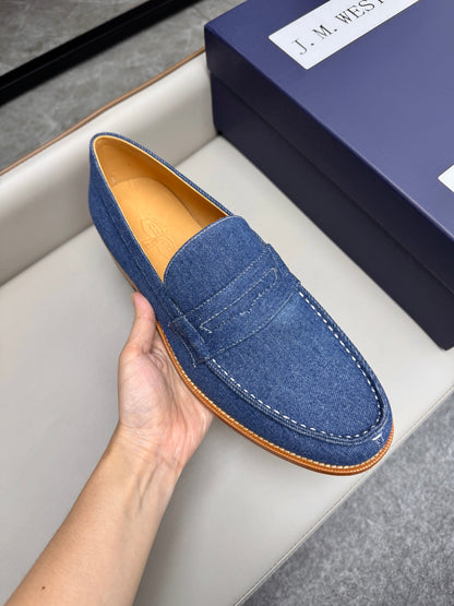 Mocassin 180 en tissu denim bleu brut