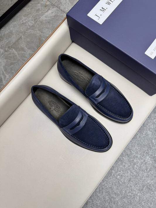 Mocassin 180 bi-matière daim & cuir bleu marine