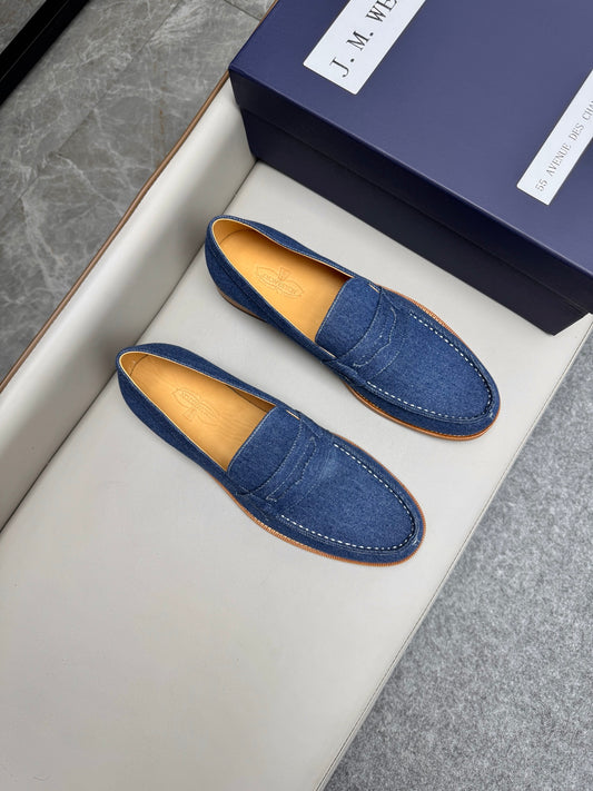 Mocassin 180 en tissu denim bleu brut