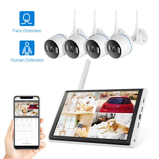 VeeZoom 4 camera IP Wifi + NVR all in one  avec alarme de détection de mouvement avec écran LCD 10,1 pouces
