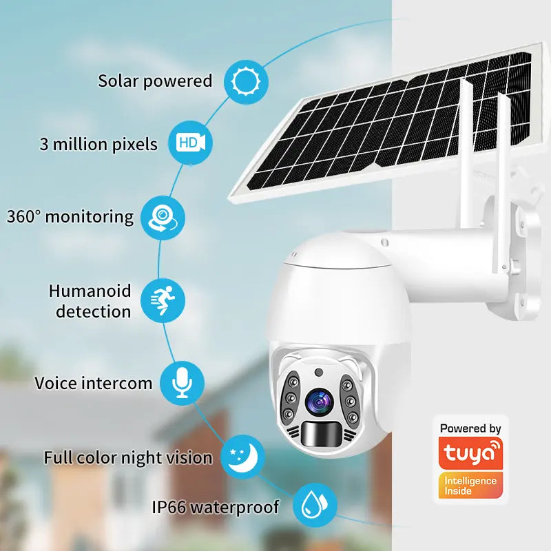 Caméra solaire HD PTZ extérieure Tuya 4G Wifi Sécurité à domicile Vision nocturne