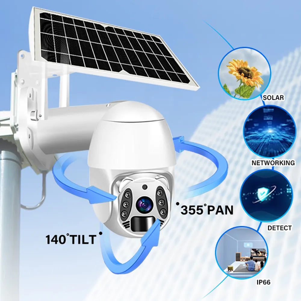 Caméra solaire HD PTZ extérieure Tuya 4G Wifi Sécurité à domicile Vision nocturne