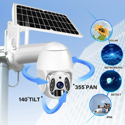 Caméra solaire HD PTZ extérieure Tuya 4G Wifi Sécurité à domicile Vision nocturne