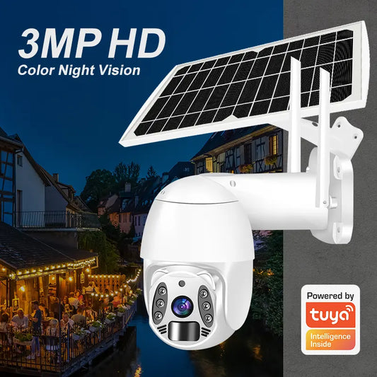 Caméra solaire HD PTZ extérieure Tuya 4G Wifi Sécurité à domicile Vision nocturne