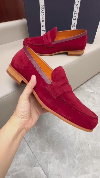 Mocassin 180 en daim rouge bordeaux