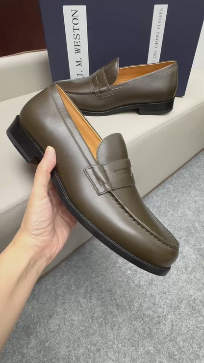 Mocassin 180 en cuir brun militaire
