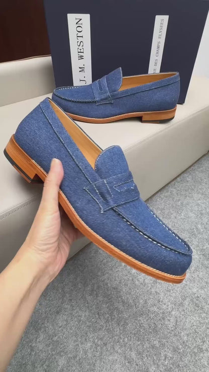 Mocassin 180 en tissu denim bleu brut
