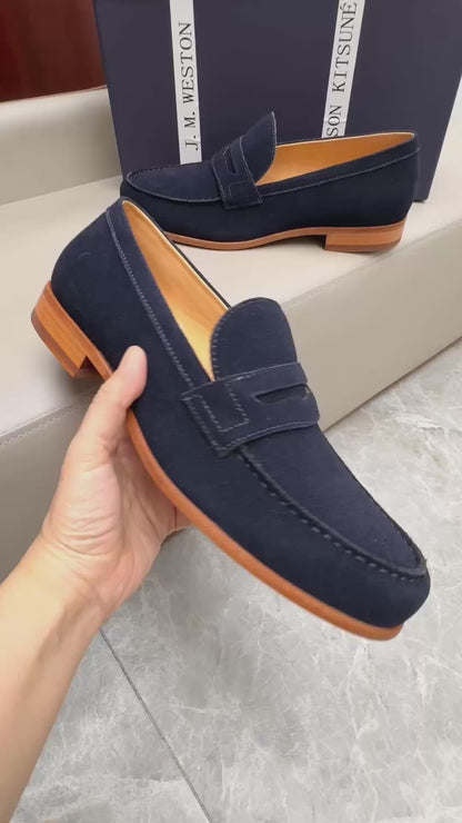 Mocassin 180 en daim bleu nuit
